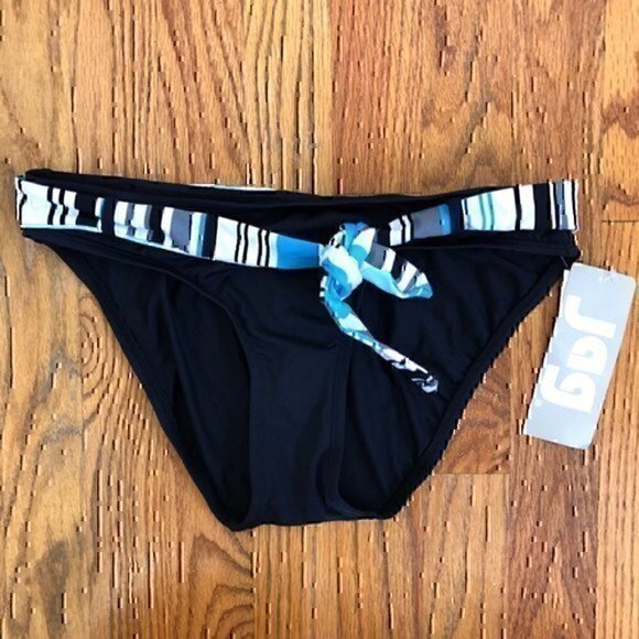 NEW NWT JAG JEANS Solid Black Blue White Belted Stripe Y2K Bikini BOTTOM Small S - Picture 1 of 9
